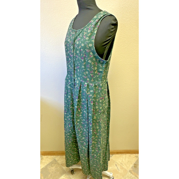 VTG Smith & Hawken Small corduroy Floral Print jumper Dress Pleated Button front - Picture 2 of 9